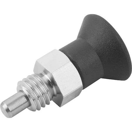 Indexing Plunger Eco Short Vers Size:1 D1=M10, D=5, Form:A, Steel Not Hardened, Comp: Plastic, Black